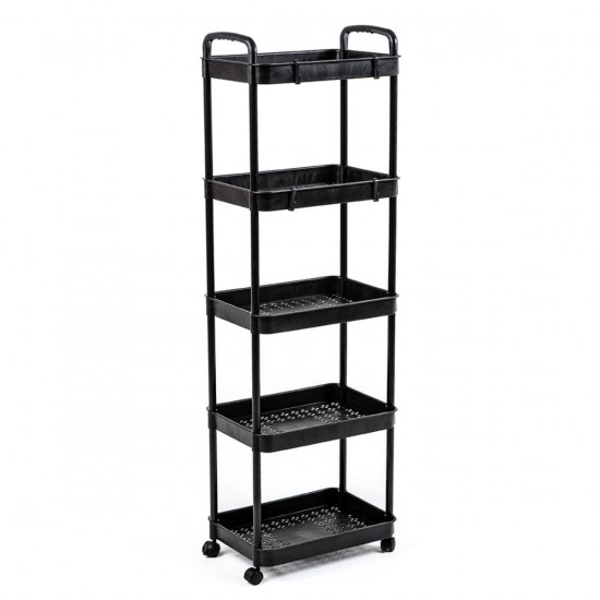 Етажерка мобільна п'ятиярусна універсальна пластикова чорна 41*25*127см SW-00002109 Етажерка мобільна п'ятиярусна універсальна пластикова чорна 41*25*127см SW-00002109