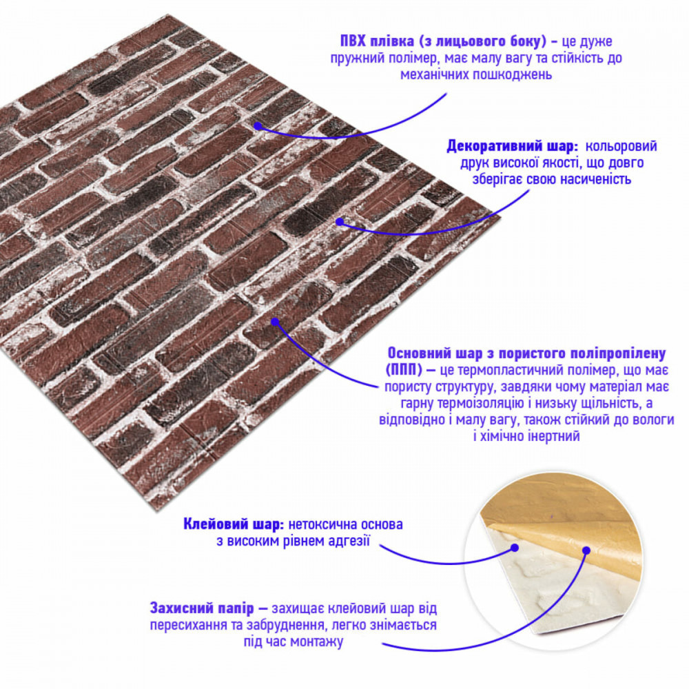 Самоклеюча 3D панель під червону катеринославську цеглу 700х770х3мм (43-3) SW-00001164