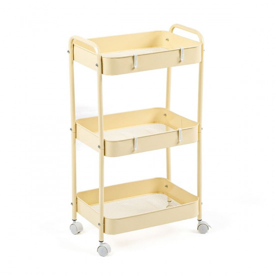 Етажерка мобільна триярусна универсальная з металу кремова 45*30*78см SW-00002113 Етажерка мобільна триярусна универсальная з металу кремова 45*30*78см SW-00002113