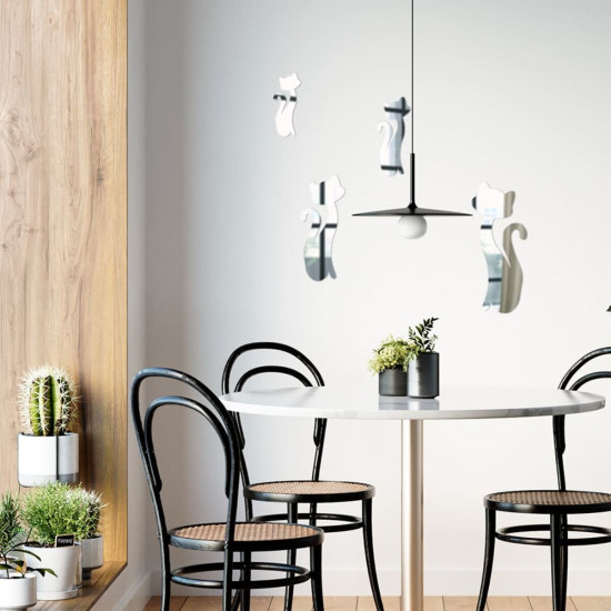 Дзеркальний декор акриловий самоклеючий Котики срібло, 4шт (D) SW-00002494 Дзеркальний декор акриловий самоклеючий Котики срібло, 4шт (D) SW-00002494