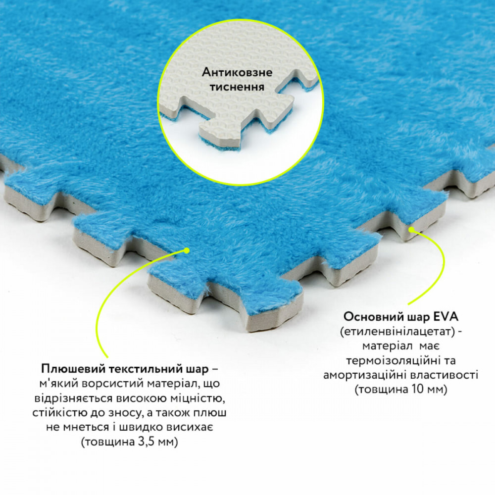 Підлога-пазл плюшевий БЛАКИТНИЙ 60*60*1cm (D) SW-00002091