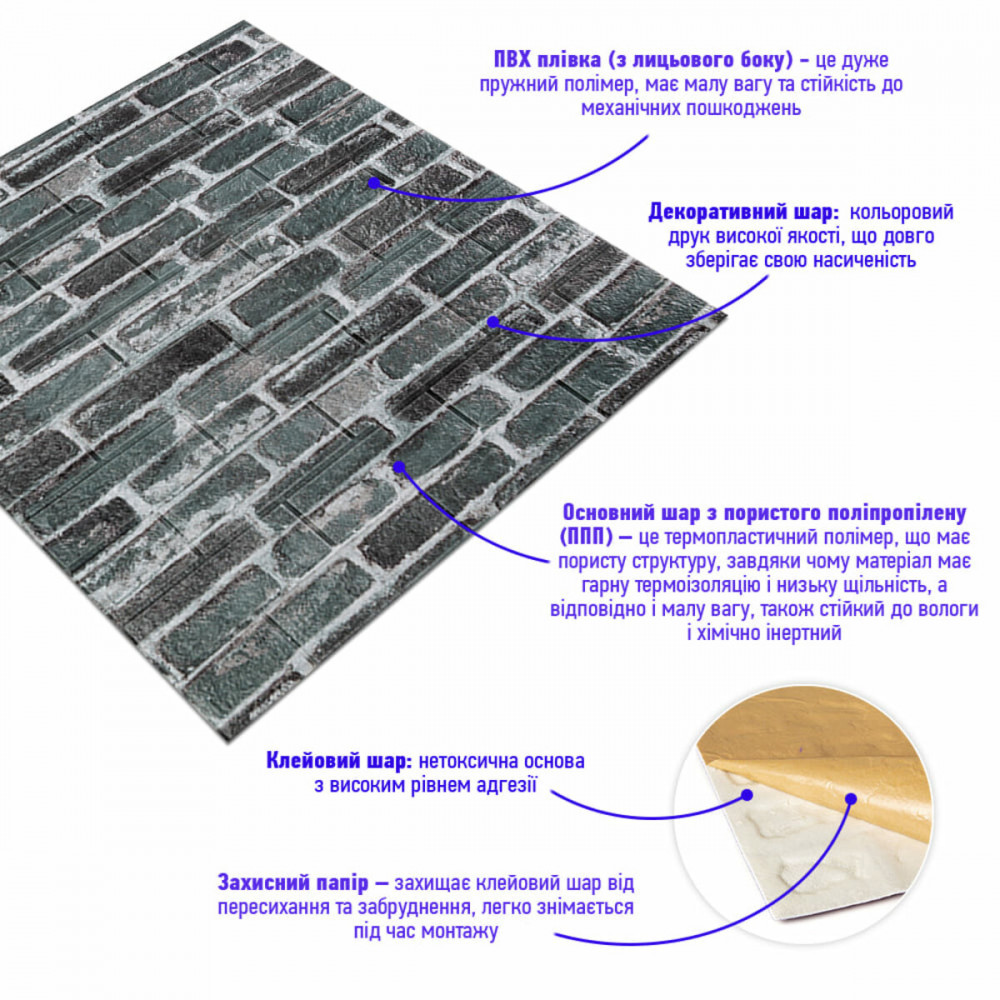 Декоративная 3D панель самоклейка под кирпич серый Екатеринославский 700x770x5мм (042) SW-00000039