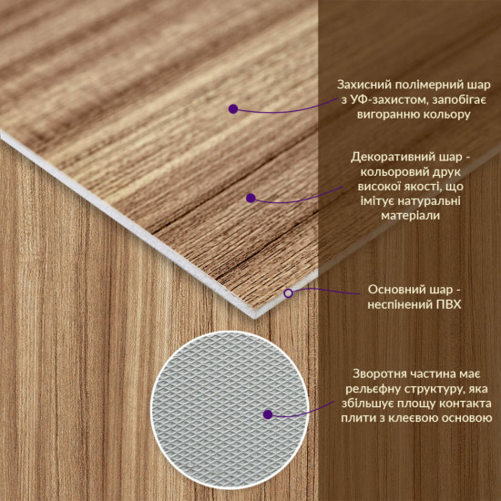 Декоративная ПВХ плита под дерево 600*600*3mm (S) SW-00001624