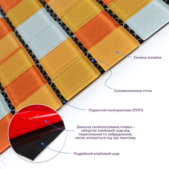 Мозаїка з декоративного скла помаранчева 298х298х4,5мм SW-00002365 Мозаїка з декоративного скла помаранчева 298х298х4,5мм SW-00002365