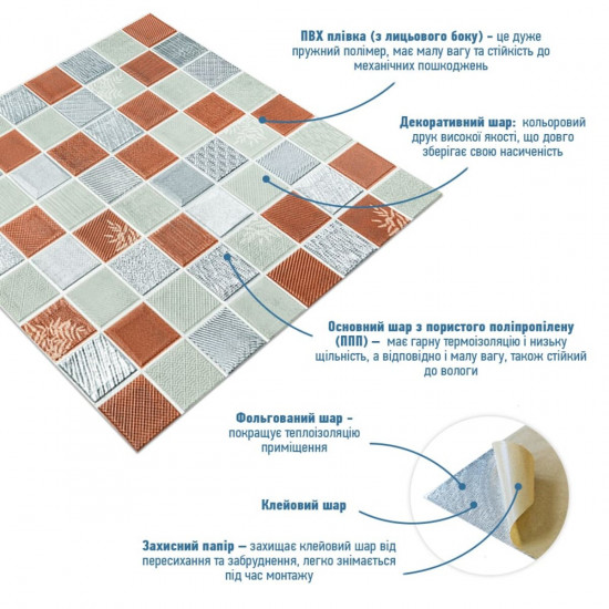 Панель стінова 3D 700х700х4мм мозаїка коричнева (D) SW-00002012 Панель стінова 3D 700х700х4мм мозаїка коричнева (D) SW-00002012