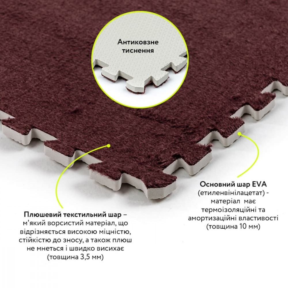 Підлога-пазл плюшевий КОРИЧНЕВИЙ 60*60*1cm (D) SW-00002083
