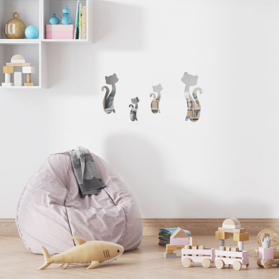 Дзеркальний декор акриловий самоклеючий Котики срібло, 4шт (D) SW-00002494 Дзеркальний декор акриловий самоклеючий Котики срібло, 4шт (D) SW-00002494