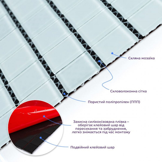 Мозаїка з декоративного скла біла 298х298х4,5мм SW-00002364 Мозаїка з декоративного скла біла 298х298х4,5мм SW-00002364