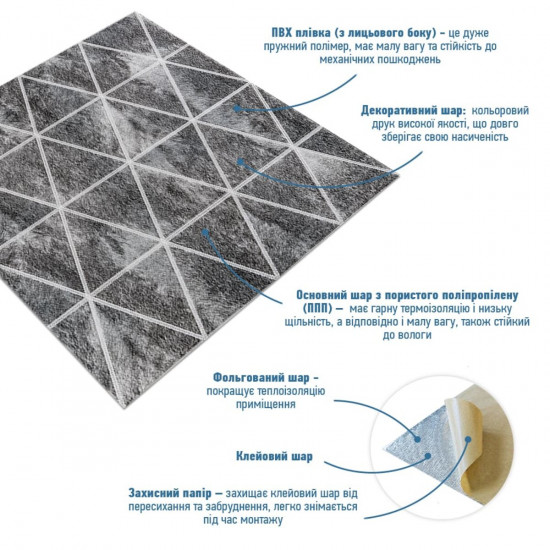 Панель стінова 3D 700х700х4мм ромби сірі вінтаж (D) SW-00002008 Панель стінова 3D 700х700х4мм ромби сірі вінтаж (D) SW-00002008