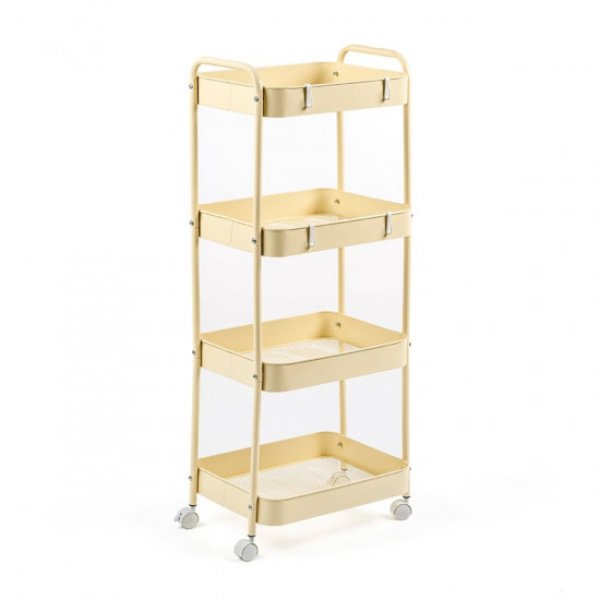 Етажерка мобільна чотириярусна універсальна з металу кремова 45*30*103см SW-00002114 Етажерка мобільна чотириярусна універсальна з металу кремова 45*30*103см SW-00002114