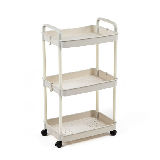 Етажерка мобільна триярусна універсальна пластикова слонова кістка 41*25*72см SW-00002435 Етажерка мобільна триярусна універсальна пластикова слонова кістка 41*25*72см SW-00002435