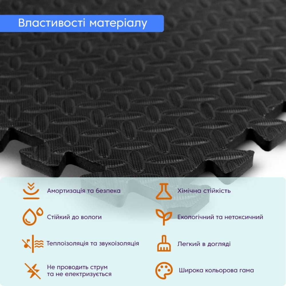 Підлога пазл - модульне покриття для підлоги чорне 600x600x10мм (МР15) SW-00001169