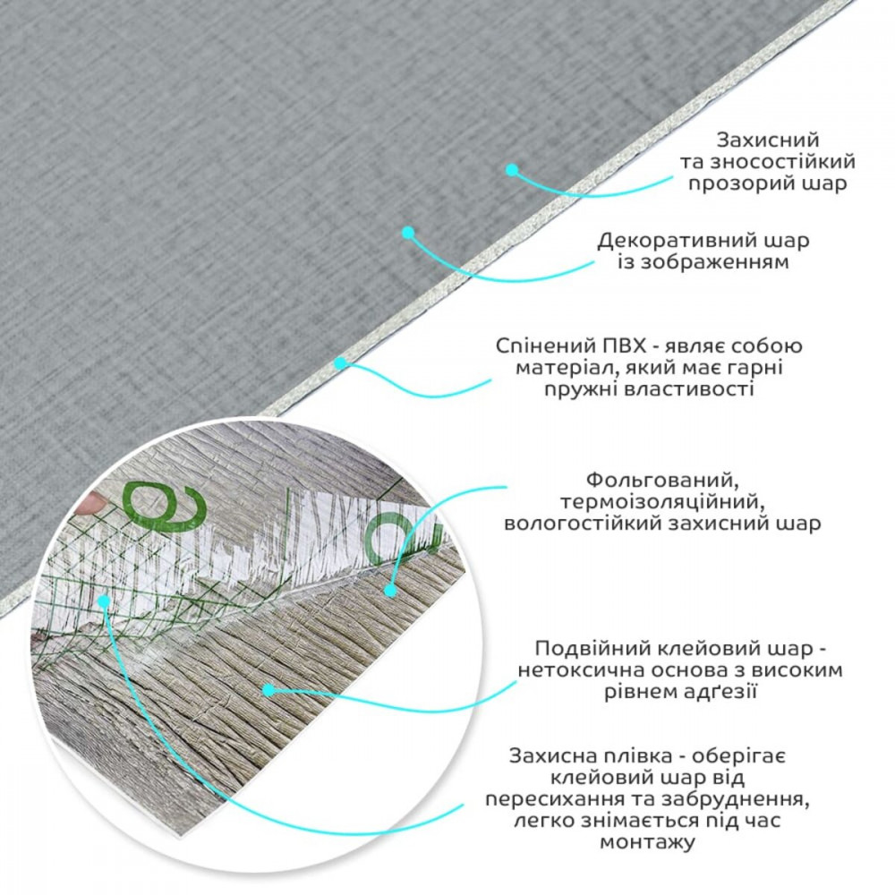 Самоклеюча вініловая плитка в рулоні сіре полотно 0,6*3m*2мм Мат SW-00002034