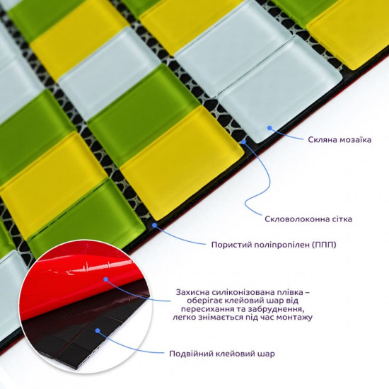 Мозаїка з декоративного скла жовто-зелена 298х298х4,5мм SW-00002362 Мозаїка з декоративного скла жовто-зелена 298х298х4,5мм SW-00002362