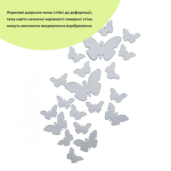 Дзеркальний декор акриловий самоклеючий Метелики срібло,25шт (D) SW-00002521 Дзеркальний декор акриловий самоклеючий Метелики срібло,25шт (D) SW-00002521