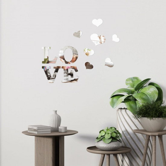 Дзеркальний декор акриловий самоклеючий Love срібло,11шт (D) SW-00002495