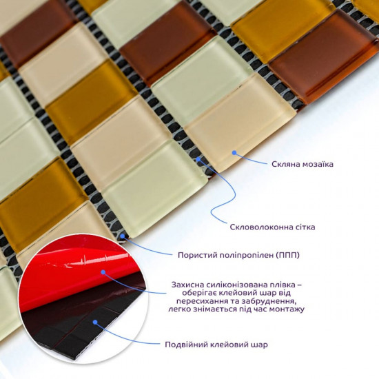 Мозаїка з декоративного скла коричнева 298х298х4,5мм SW-00002363 Мозаїка з декоративного скла коричнева 298х298х4,5мм SW-00002363